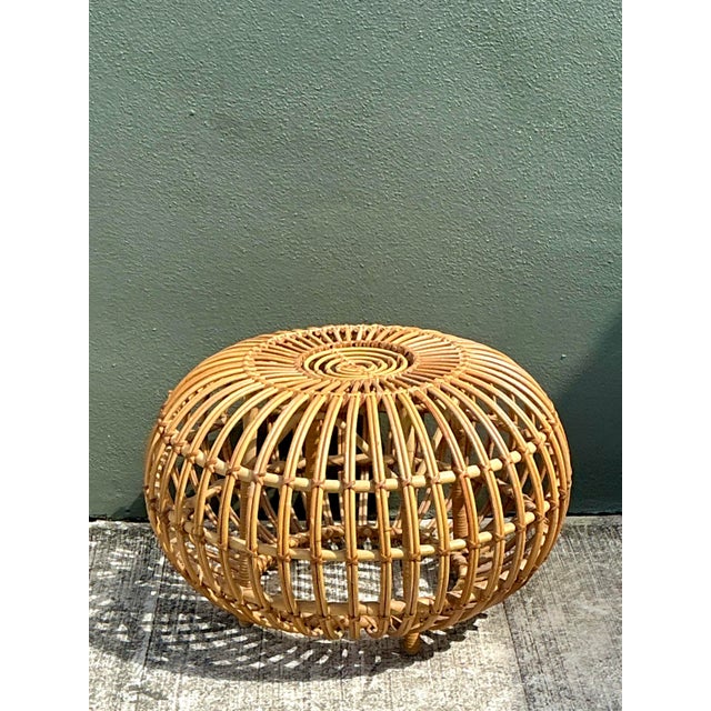 Vintage Italian Stick Rattan Ottoman After Albini For Sale - Image 4 of 12