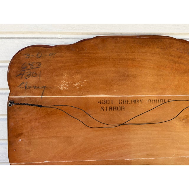 1940s Vintage 1940s Solid Cherry 12-Drawer Serpentine French Provincial Triple Dresser and Matching Mirror Set For Sale - Image 5 of 12