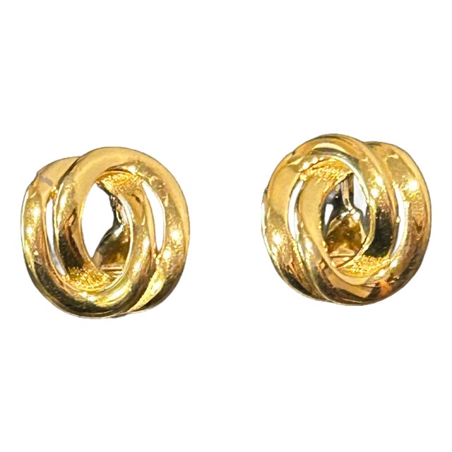 Vintage Monet 1980s Gold-Interlocking Loop Clip-on Earrings, A Pair For Sale