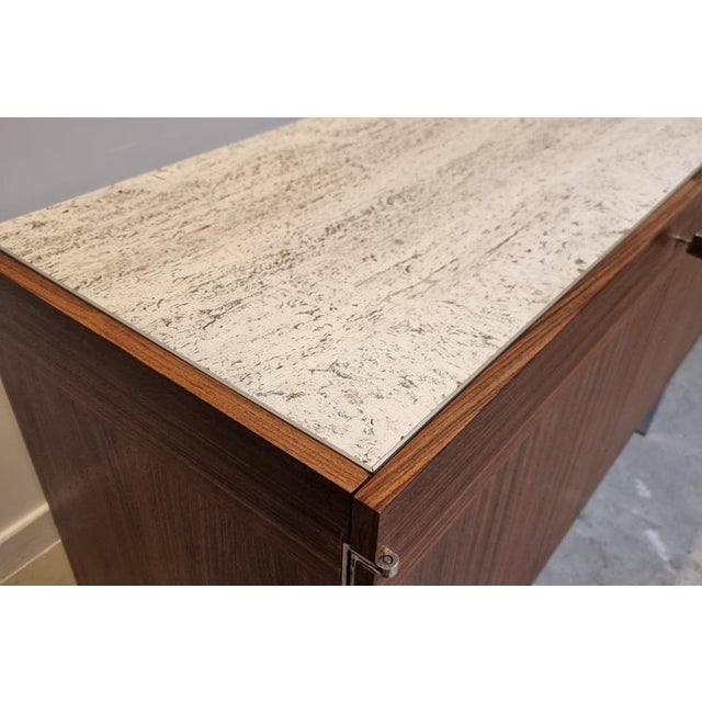 Rosewood Sideboard with Travertine Top attributed to Etienne Fermigier, France, 1961 For Sale - Image 3 of 17