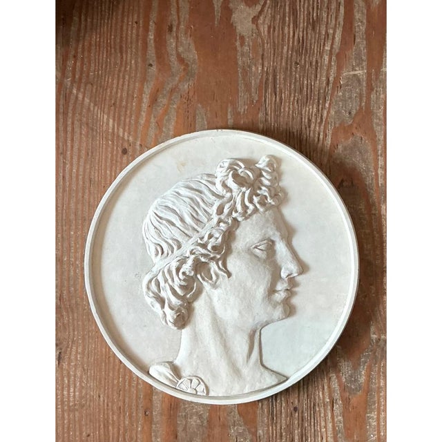 Vintage Classical Bas Relief Portrait of Apollo Medallion For Sale - Image 10 of 12