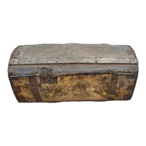 Authentic 18th C Parisian Louis XV Period La Forest Signed Hide Wrapped Horse Carriage Trunk Antique Blanket Chest