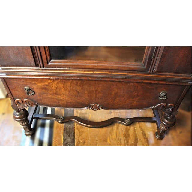 1800s 19th C Hyman Walnut China Cabinet Breakfront Cupboard