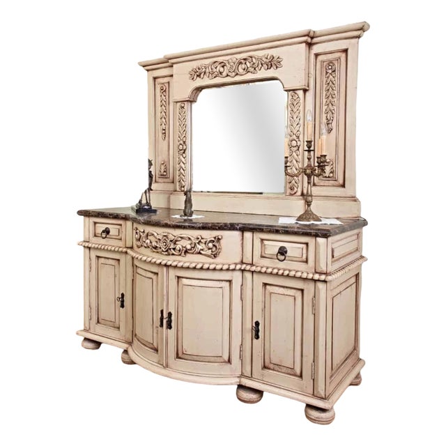Neo-Baroque Chest of Drawers with Mirror and Marble Top For Sale