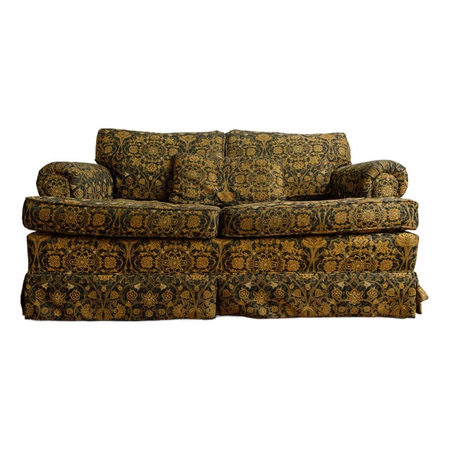 Custom Re-Upholstered Skirted Loveseat Attributed to Baker Furniture For Sale