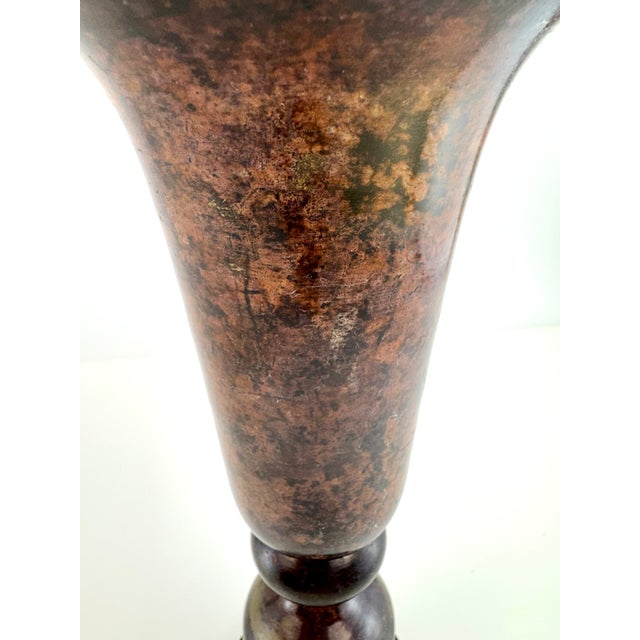 Metal Vintage Metal Vase With Aged Patina Decorative Vessel For Sale - Image 7 of 8