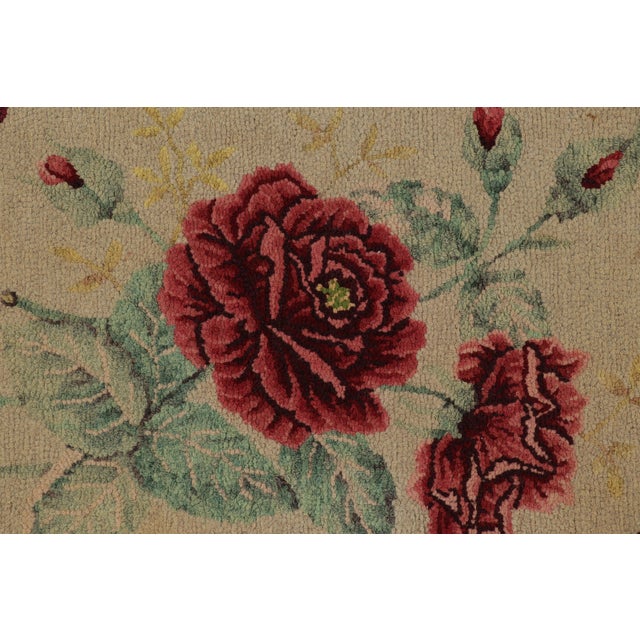 1920s Antique Hooked Square Rug in Beige With Floral Medallion, From Rug & Kilim For Sale - Image 5 of 6