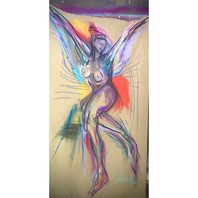 2020s Angel in Pastel, Original Drawing by Erik Sulander on Paper, 46x24, Signed, Unframed. For Sale - Image 5 of 5