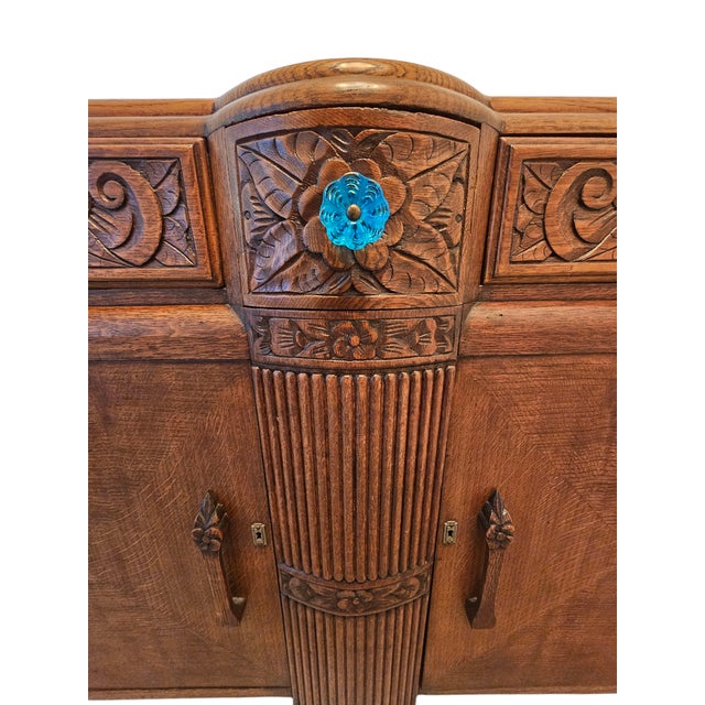 1940s English Oak Art Deco Sideboard For Sale - Image 9 of 10