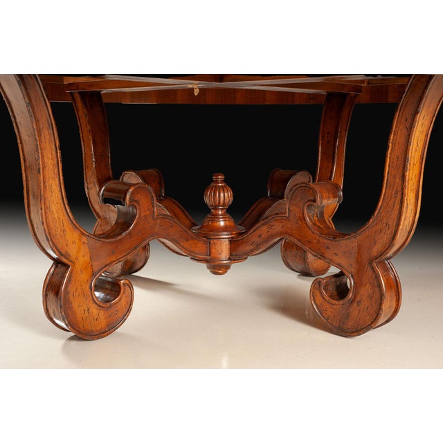 Italian Round Solid Walnut Dining Table With Inlaid Top and Pedestal Base For Sale - Image 4 of 4