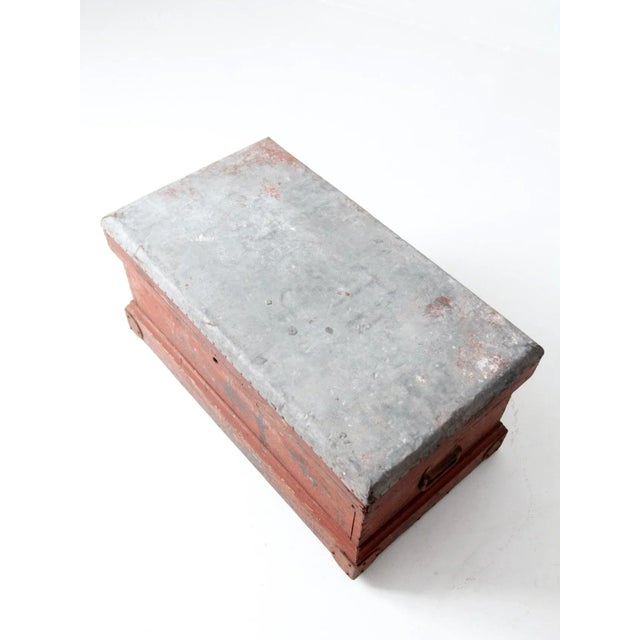 Rustic Antique Galvanized Top Wooden Chest For Sale - Image 3 of 12