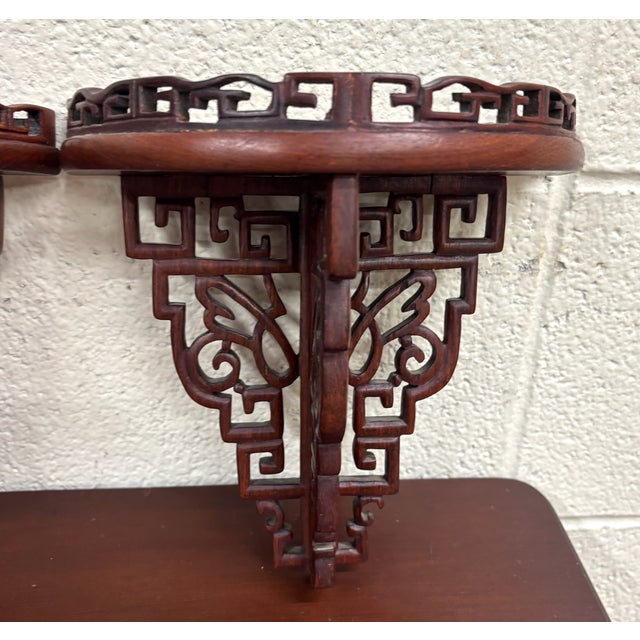 Vintage Chinese Chippendale Pierced Fretwork Wall Brackets - Pair For Sale - Image 4 of 9