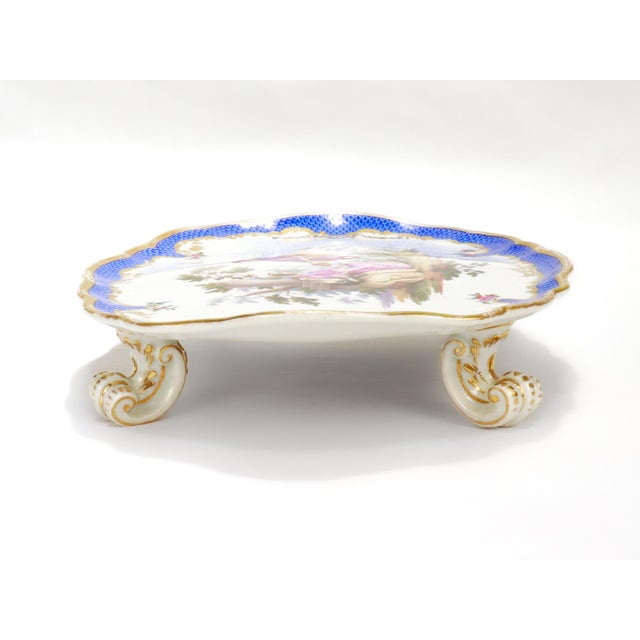 White Antique Helena Wolfsohn Dresden Porcelain Painted & Gilt Footed Tazza or Compote For Sale - Image 8 of 11