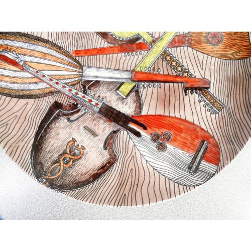 Set of six plates, design piero fornasetti, musical instruments series. Origin milan period 1950s designer piero...