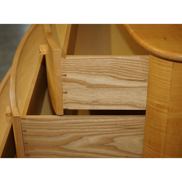 Bow Fronted Satin Birch Chest of Drawers and Side Tables from Baxter & Lee, Set of 3 For Sale - Image 11 of 18