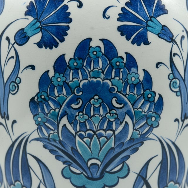 2020s Handmade Ceramic Shah Jar (30cm) Classic Blue and Turquoise Hatayi Lotus Pattern Vase For Sale - Image 5 of 8