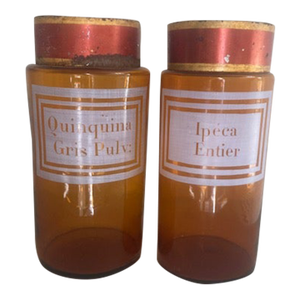 19th Century French Amber Glass Apothecary Jars- Set of 2