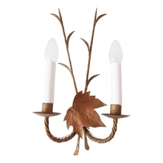 Vintage Spanish Gilt Metal Wall Light, 1950s For Sale