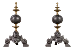 Pair of Dutch Baroque Style Iron Brass Andirons