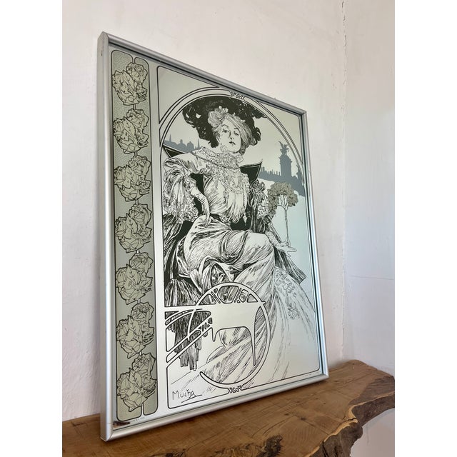 Vintage Art Nouveau Mirror with Christmas Noel Motif by Alphonse Mucha, 1960s For Sale - Image 16 of 16