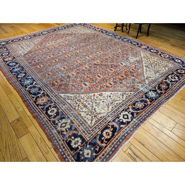 Persian Antique Persian Mahal Sultanabad Rug, Hand-Knotted Wool, Geometric Pattern, 10x13, Brick Red & Ivory For Sale - Image 3 of 16