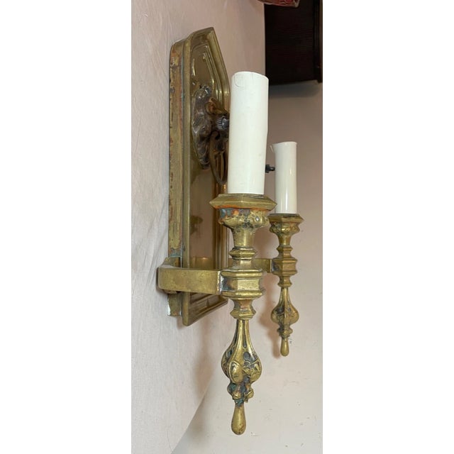 Bronze Large Heavy Antique Ornate Gothic Bronze Lion Head Electric Wall Sconce Fixture For Sale - Image 8 of 12