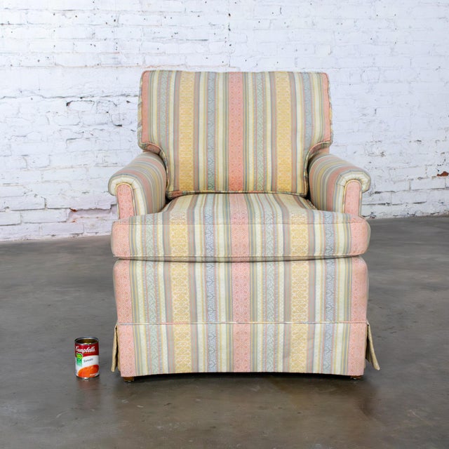 Mid to Late 20th Century Traditional Club Chair by Henredon With Striped Pastel Fabric For Sale - Image 18 of 18