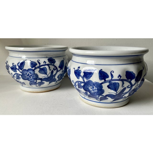 Chinoiserie Blue & White Cachepot /Planters-Set 2 For Sale - Image 10 of 10