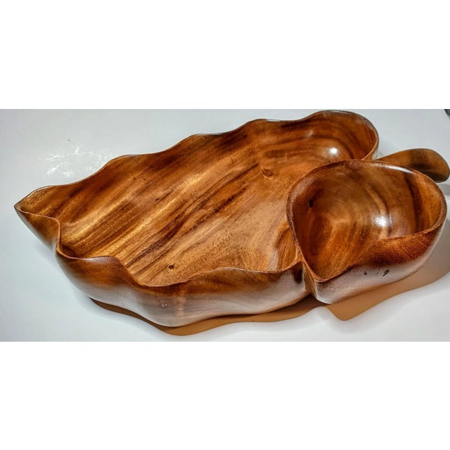 Carved Monkeypod Leaf Bowl For Sale - Image 9 of 10
