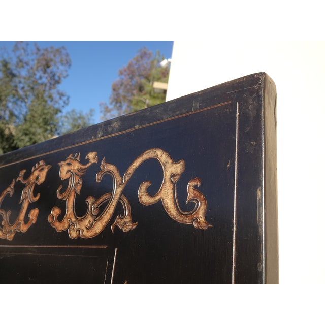 Vintage Oriental Asian Palace City Coromandel Chinoiserie Black Six Panel Screen For Sale - Image 15 of 17