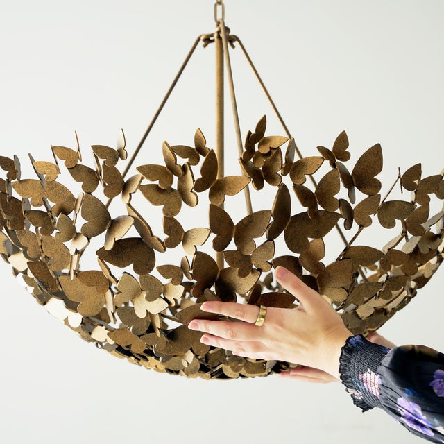 Contemporary Aged Gold Butterfly Dish Light For Sale - Image 3 of 6