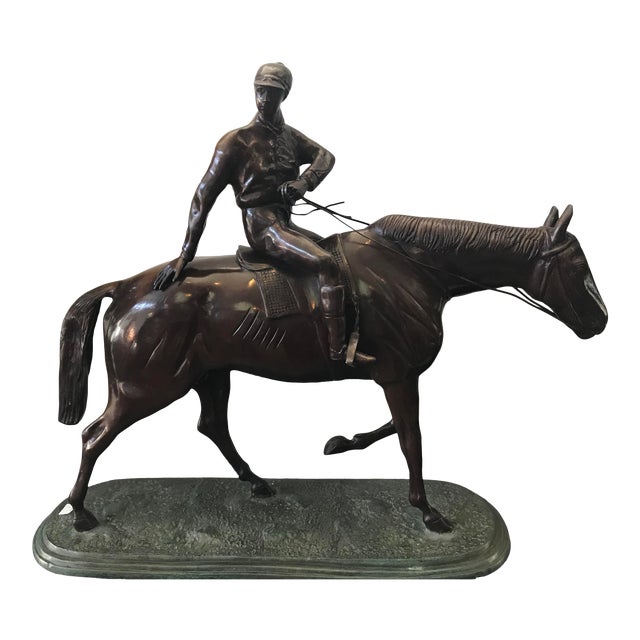 Bronze Race Horse and Jockey 22.5 X 24