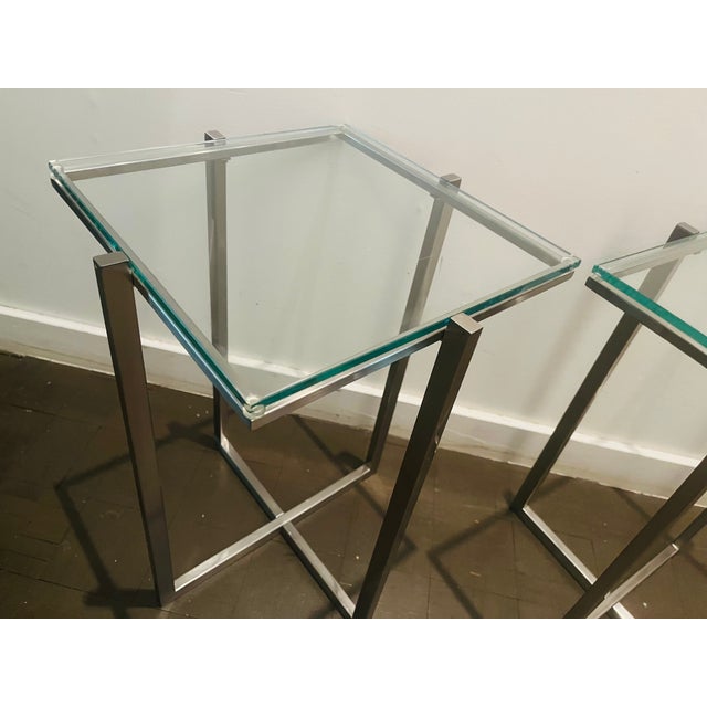 Chrome and Glass Side Tables Milo Baughman Style, Pair For Sale In New York - Image 6 of 9