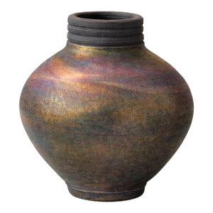 Signed Studio Art Pottery Vessel With Iridescent Reduction Glaze (Monogram Jw)