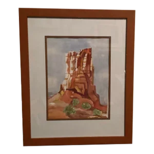 Abstract, Original Watercolor, Red Rock Earth Natural Monument Formation, Signed by Artist, “Dottie Rictous”