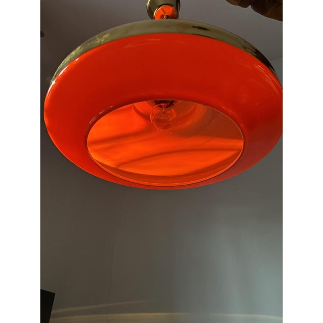 Red Glass Red Ceiling Lamp with Brass Elements, Sweden, 1970s For Sale - Image 8 of 12