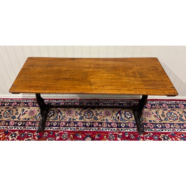 Antique English Bakers Table Sofa Entry Hall Kitchen Island With Cast Iron Base For Sale - Image 14 of 18