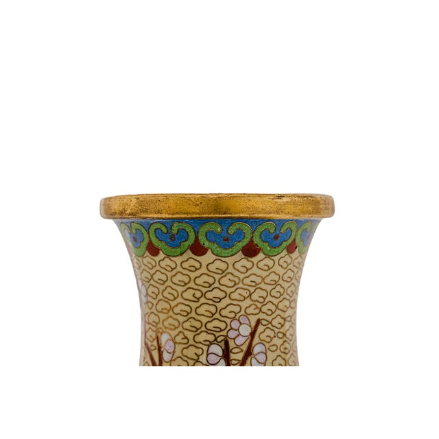 Saffron Vintage Chinese Cloisonné Brass Enamel Vase For Sale - Image 8 of 10