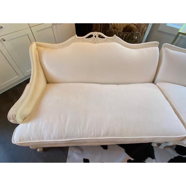 Vintage White Sectional with Carved Wood Frame For Sale - Image 4 of 10