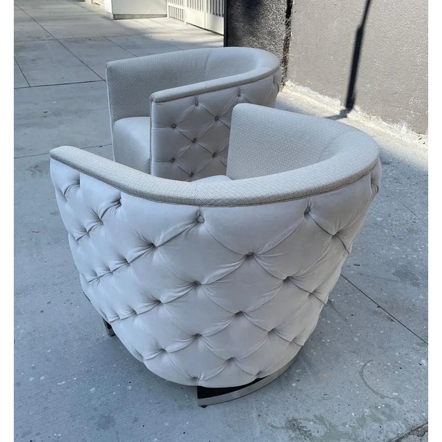 Early 21st Century Luxury Living Tufted Back Lounge Chairs - A Pair For Sale - Image 10 of 13