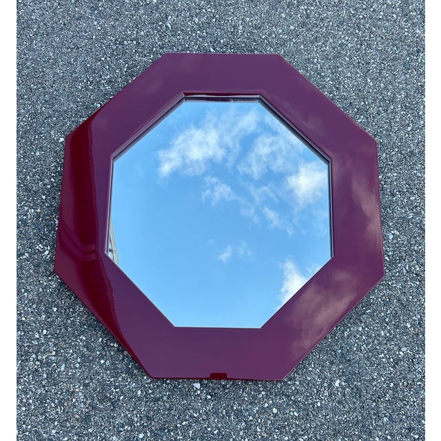 Octagonal Red Lacquered Mirror by Jean Claude Mahey, 1970s For Sale - Image 12 of 12