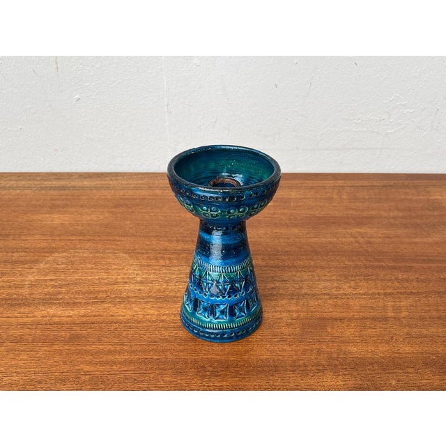 Mid-Century Rimini Blu Pottery Candleholder by Aldo Londi for Bitossi, Italy, 1960s, in Very Good conditions. Designed...