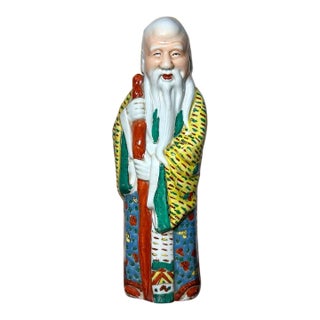 Circa 1920 Chinese Polychrome Jingdezhen Porcelain Shou Lao God of Longevity Statue (Early Republic Period) For Sale