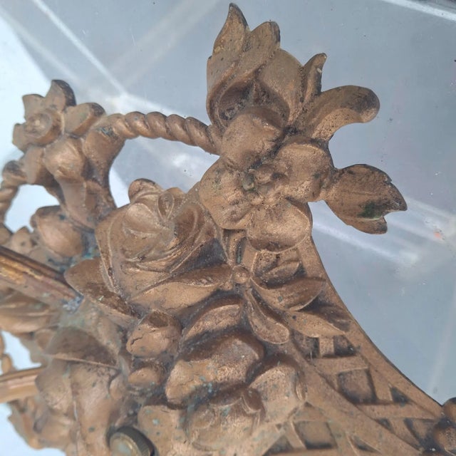 19thc XL French Louis XVI Bronze 2 Light Floral Basket Wall Sconce For Sale - Image 13 of 18