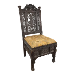 Late 19th Century Anglo-Indian Heavily Carved Rosewood Hardwood Throne Chair