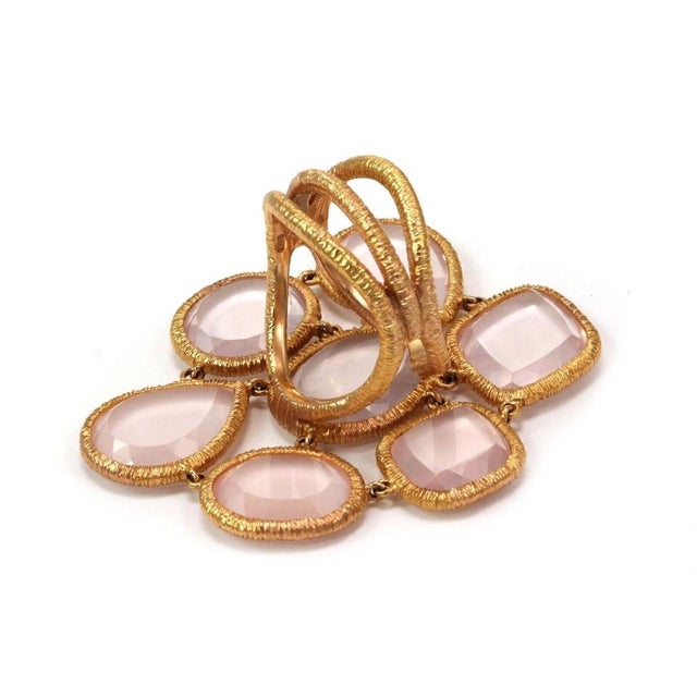 Mid 20th Century Mid 20th Century Leader Line 18k Rose Gold Sliced Pink Quartz Fancy Flex Top Designer Ring Size 6 For Sale - Image 5 of 7