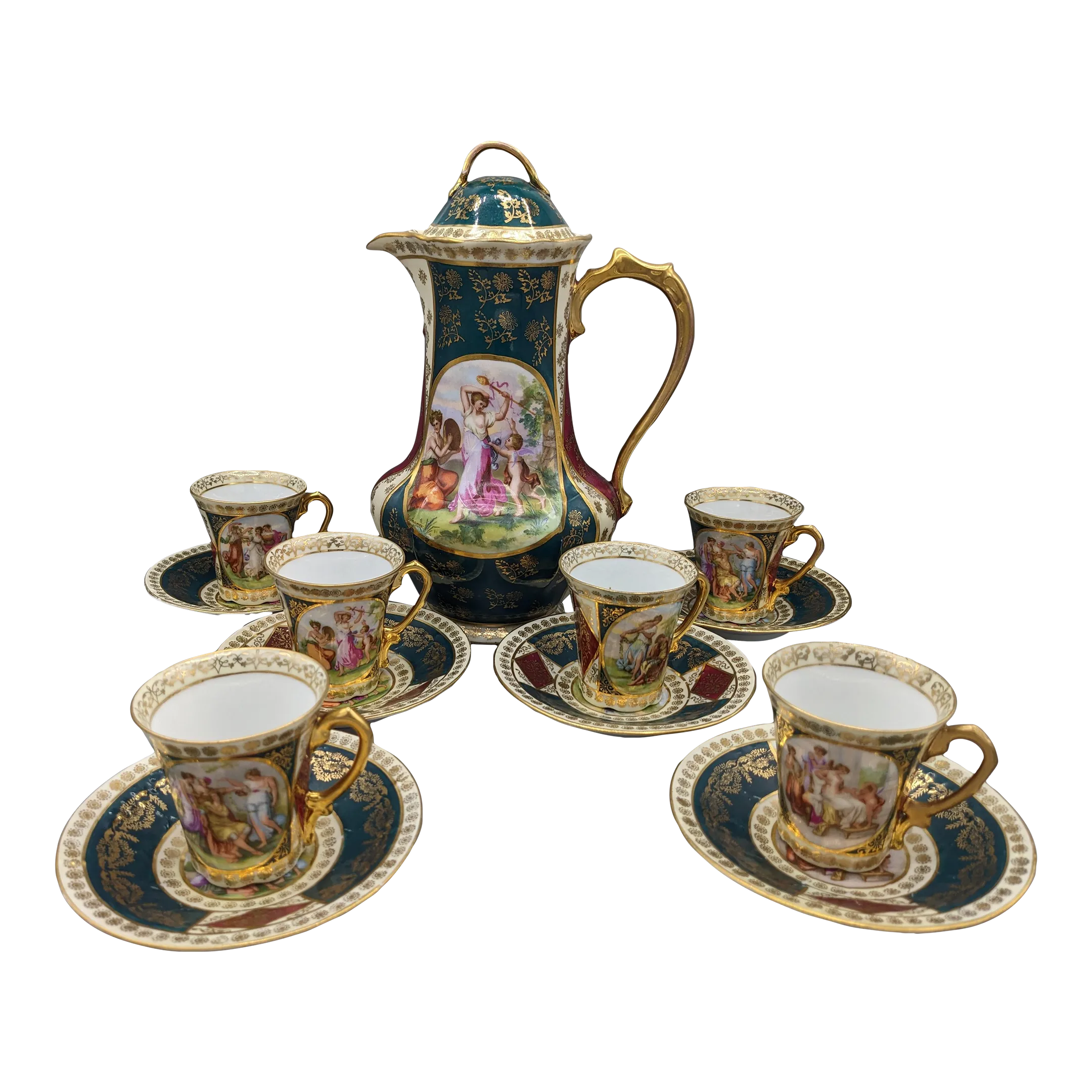 1900s Antique Austria Royal Vienna Neoclassical Tea Set Beehive