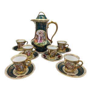 1900s Antique Austria Royal Vienna Neoclassical Tea Set Beehive Mark Kaufmann- 14 Pieces