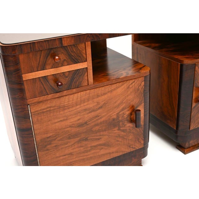 French Art Deco Walnut Bedside Cabinets, 1930, Set of 2 For Sale - Image 11 of 12