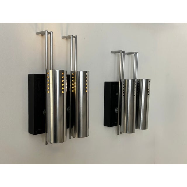 1970s Vintage Wall Lights in Chromed Metal and Blackened Oak, France, 1970, Set of 2 For Sale - Image 5 of 11